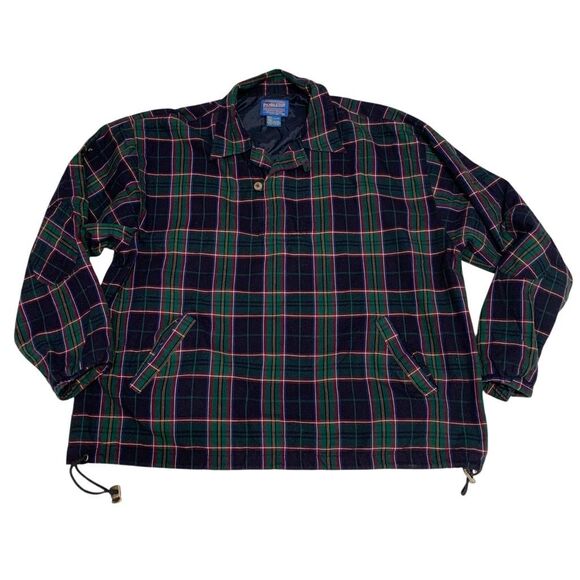 Pendleton Vintage 1/4 button tartan plaid pullover windbreaker pocket XL - Picture 3 of 10